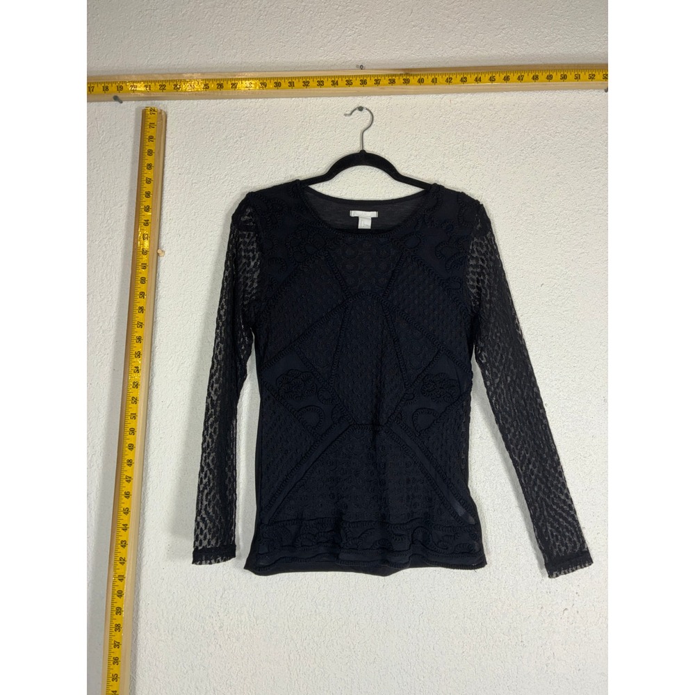 H&M Black Lace Overlay Top - L‎ - Long Sleeve Sheer Mesh Boho Gothic